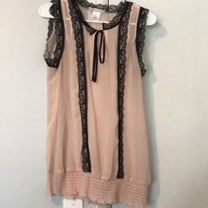 Blush pink & black lace top